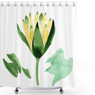 Personality  Yellow Lotus Flower Isolated On White. Watercolor Background Illustration. Watercolour Drawing Fashion Aquarelle Isolated Lotus Illustration Element Shower Curtains