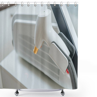Personality  Selective Focus On Modern White Laser Device In Clinic Shower Curtains