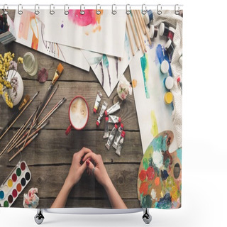 Personality  Painter Sitting At Working Table Shower Curtains
