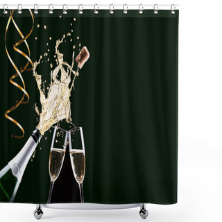 Personality  Champagne Explosion On Black Background.  Shower Curtains