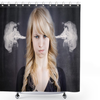 Personality  Angry Young Woman, Blowing Steam Coming Out Of Ears Shower Curtains