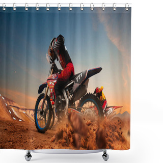 Personality  Motocross Rider In Action. Motocross Sport. Shower Curtains