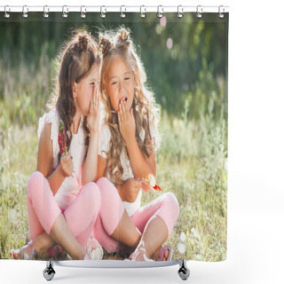 Personality  Cute Little Girls Friends Having Fun Together Outdoors, Shower Curtains