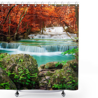 Personality  Amazing In Nature, Beautiful Waterfall At Colorful Autumn Forest In Fall Season  Shower Curtains