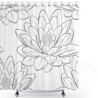Personality  Beautiful Monochrome, Black And White Seamless Pattern With Lotus Flowers. Shower Curtains