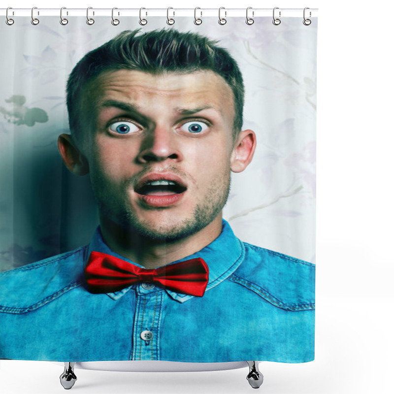 Personality  Shocked Face Concept. Fashion Portrait Of A Surprised Hipster Yo Shower Curtains