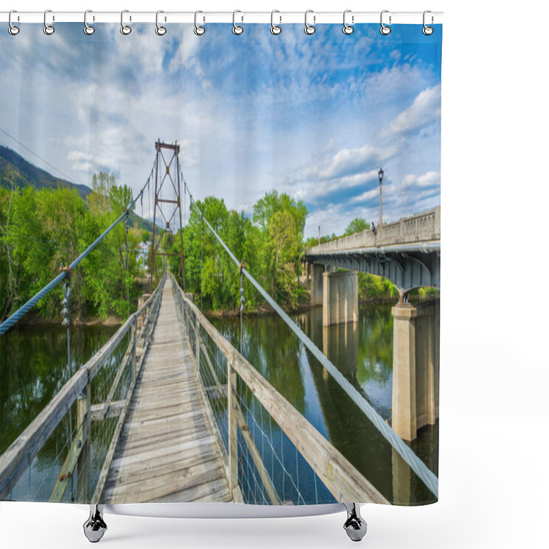 Personality  Swinging Pedestrian Bridge Over The James River In Buchanan, Vir Shower Curtains