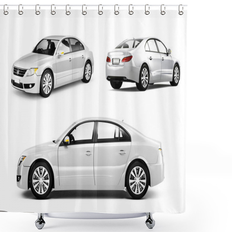 Personality  Three Dimensional Image Of A White Car Shower Curtains