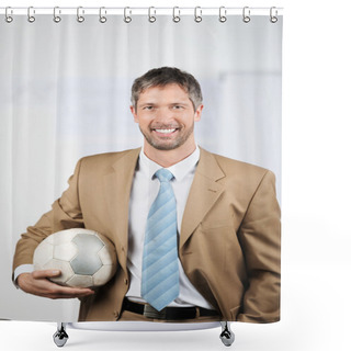 Personality  Businessman Holding Soccer Ball In Office Shower Curtains