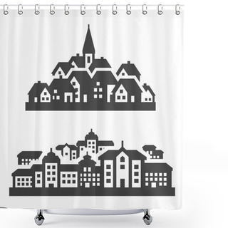 Personality  City, Town Icons Set. Signs And Symbols Shower Curtains