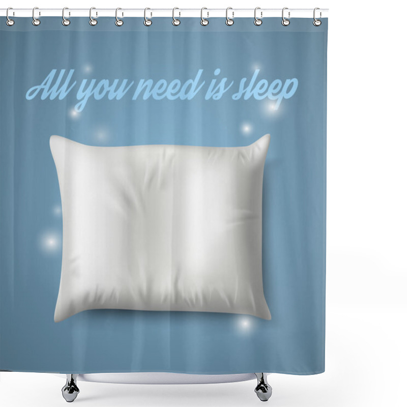 Personality  White Pillow with magic on Blue Background, Real Shadow. Vector illustration shower curtains