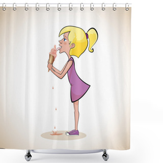 Personality  Illustration Of Cute Girl Eating An Ice Cream. Vector Shower Curtains