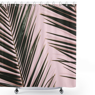 Personality  Top View Of Palm Branches On Pink Surface Shower Curtains