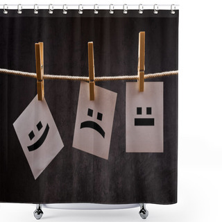 Personality  Emoticons On Note Paper Attched To Rope With Clothes Pins Shower Curtains