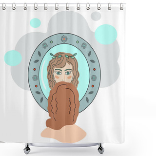Personality  Girl With Imposter Syndrome, Sad Woman Looks In Mirror, Doubts Herself.Illustration Of Zodiac Sign Constellation Virgo Shower Curtains