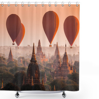 Personality  Balloon Over Plain Of Bagan In Misty Morning, Myanmar Shower Curtains