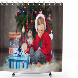Personality  Little Boy Opening Presents For Chrismas Shower Curtains