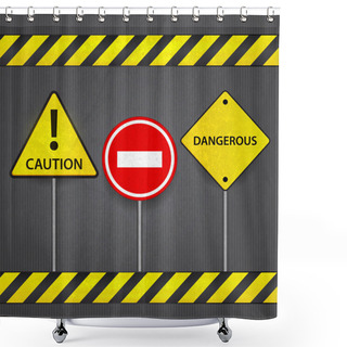Personality  Vector Road Signs: Stop Caution Dangerous Shower Curtains