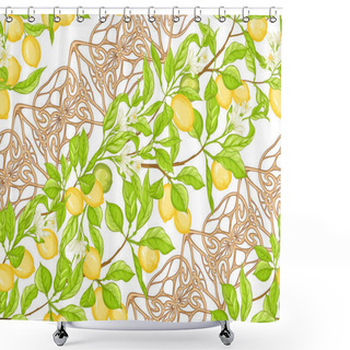 Personality  Lemon Tree Branch With Lemons Seamless Pattern Shower Curtains
