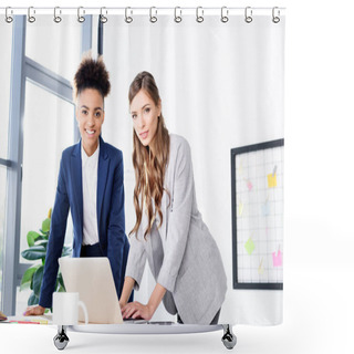 Personality  Businesswomen Using Laptop Shower Curtains