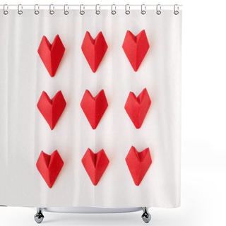 Personality  Red Origami Hearts On White Background, Above. 14th February Val Shower Curtains