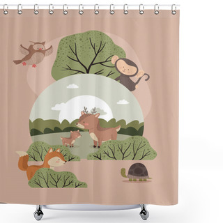 Personality  Six Cute Woodland Animals Shower Curtains