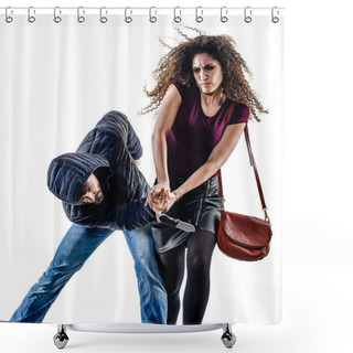 Personality  Woman Thief Aggression Self Defense Isolated Shower Curtains