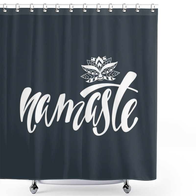 Personality  Namaste. Inspirational quote about happiness. shower curtains