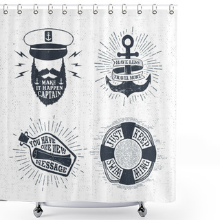 Personality  Hand Drawn Textured Vintage Labels Set With Vector Illustrations Shower Curtains