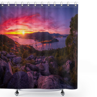 Personality  Sunset Over The Estuary Of Vigo From A Famous Viewpoint And The Bank: Galicia Is Different Shower Curtains