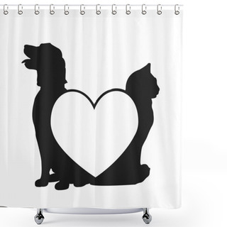 Personality  Cat And Dog Love Logo Shower Curtains