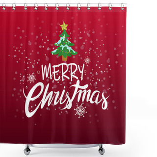 Personality  Vector With Merry Christmas Lettering Near Green Pine And Falling Snow On Red Shower Curtains