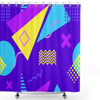 Personality  Memphis Seamless Pattern With Geometric Shapes In The Style Of The 80s. Multi-colored Triangles, Circles And Zigzags For Promotional Products, Wrapping Paper And Printing. Vector Illustration Shower Curtains