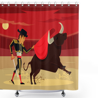 Personality  Spain Corrida. Vector Flat Cartoon Illustration Shower Curtains