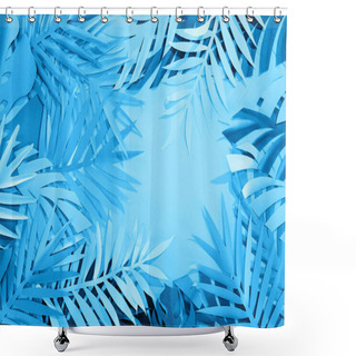 Personality  Top View Of Paper Leaves On Blue Minimalistic Background With Copy Space Shower Curtains