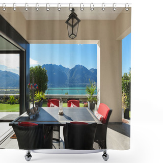 Personality  Porch With Table And Chairs Shower Curtains