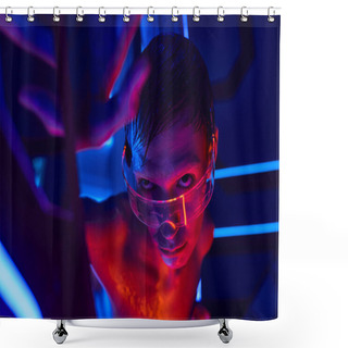 Personality  Extraterrestrial Humanoid In Goggles Looking Out From Experimental Device In Discovery Center Shower Curtains