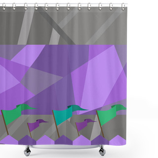 Personality  Different Color And Size Of Blank Banner Flag On Stick Mounted On Picket Fence. Streamers On Rod Curved For Motion Effect Tucked On Barrier. Empty Space In Monochrome Mosaic Style. Shower Curtains