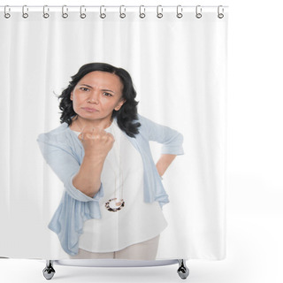Personality  Casual Asian Woman Menace With Fist Shower Curtains