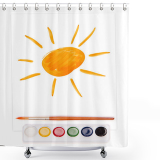Personality  Painted Sun, Watercolor Set And Brush Shower Curtains