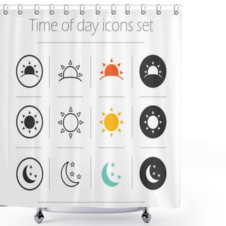 Personality  Time, Day, Night Iicons Set Shower Curtains