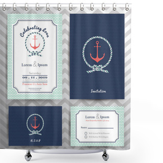 Personality  Nautical Wedding Invitation And RSVP Card Template Set Shower Curtains