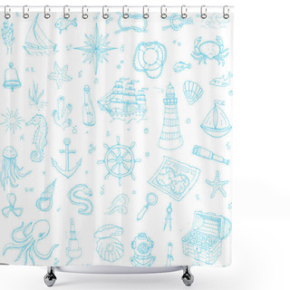Personality  Boat And Sea Icons Set Shower Curtains