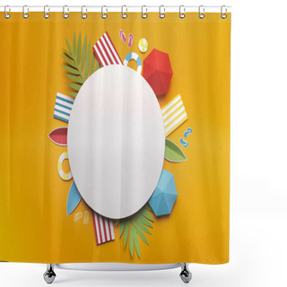 Personality  Composition Of Beach Accessories On Yellow Background Shower Curtains
