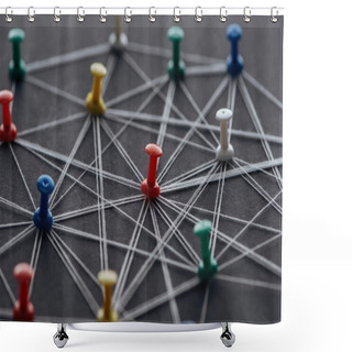 Personality  Push Pins Connected With Strings Isolated On Grey, Network Concept Shower Curtains