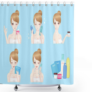 Personality  Woman With Skin Care Shower Curtains