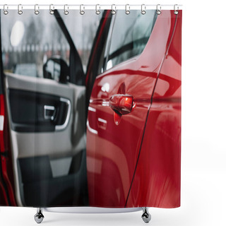 Personality  Selective Focus Of Shiny Car Door Of Red Automobile  Shower Curtains