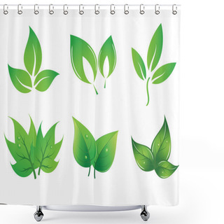Personality  Set Of Green Vector Leaves Shower Curtains