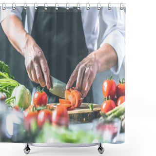Personality  Chef Cook Preparing Vegetables In His Kitchen Shower Curtains