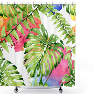 Personality  Palm Beach Tree Leaves Jungle Botanical. Watercolor Background Illustration Set. Seamless Background Pattern. Shower Curtains